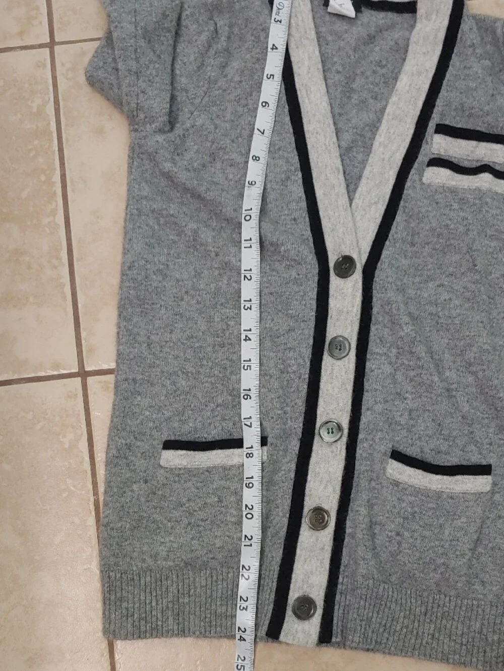 Vintage J. Crew Varsity Cardigan Women's Grey Wool Cashmere Sweater Size XS